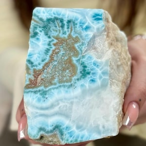 Polished Larimar Specimen with Vibrant Caribbean Blues and Unique Veining, Dominican Republic Origin - Perfect for Energy and Décor