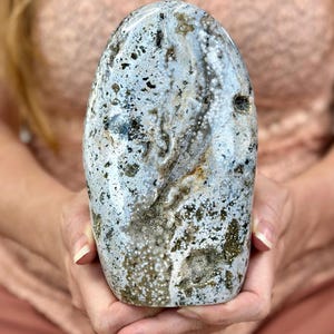 Ocean Jasper Freeform from Madagascar, Unique Polished Patterned Gemstone, Calming Energy Stone, Luxury Crystal Decor, Rare Collector Piece