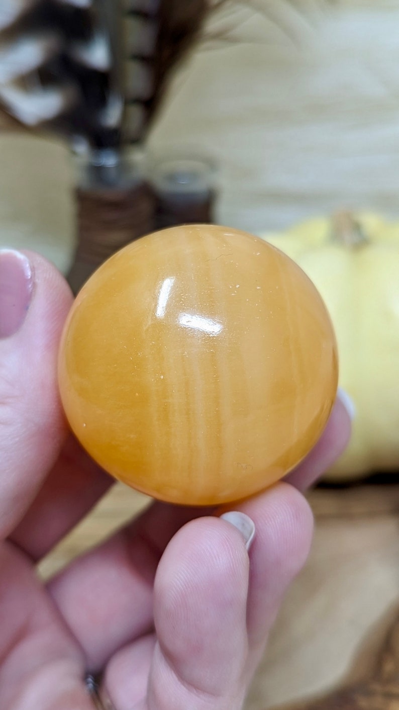 Vibrant Orange Calcite Sphere, Natural Polished Crystal Ball, Healing Crystal Gift For Her image 4