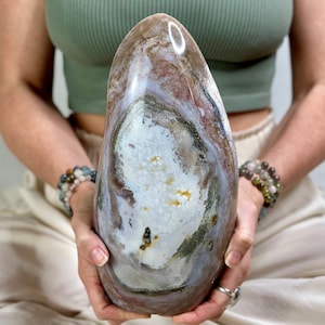 Large Ocean Jasper Freeform from Madagascar, 11&#39;&#39; Polished Orbicular Sea Jasper Tower, Crystal Statement Piece, Natural Crystal Home Decor