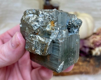 Golden Pyrite Crystal, Cubic Peruvian Pyrite Cluster, Natural Fool's Gold Crystal Specimen