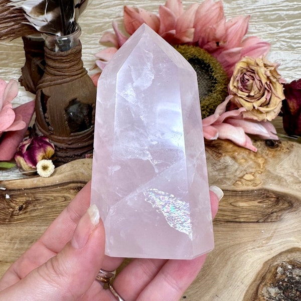 Rose Quartz Tower, Polished Natural Quartz Pillar, Brazilian Rose Quartz Obelisk, Healing Crystal Gift For Her