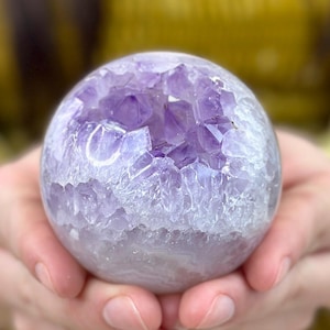 Brazilian Amethyst Geode Sphere • Druzy Crystal Ball • Polished Quartz Sphere with Natural Cavity