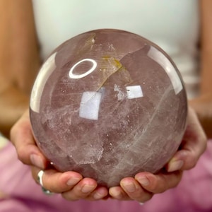 Large Madagascar Rose Quartz Sphere with Golden Inclusions • Heart Chakra Crystal Ball • Collector Grade Healing Stone for Love & Harmony