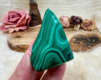 Green Malachite Tumbled Stone from Congo, Polished Crystal Palm Stone, Natural Healing Gift For Her