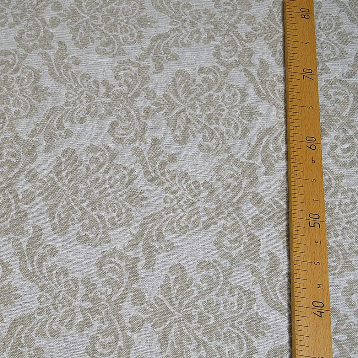 Linen fabric 320 gsm Linen Damascus Jacquard Natural Linen Etsy