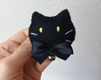 Clip de gatito neko negro con cascabel, accesorio lolita blando
