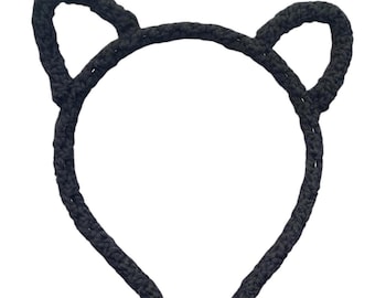 Diadema de alambre con orejas de gato de ganchillo para disfraz de Halloween