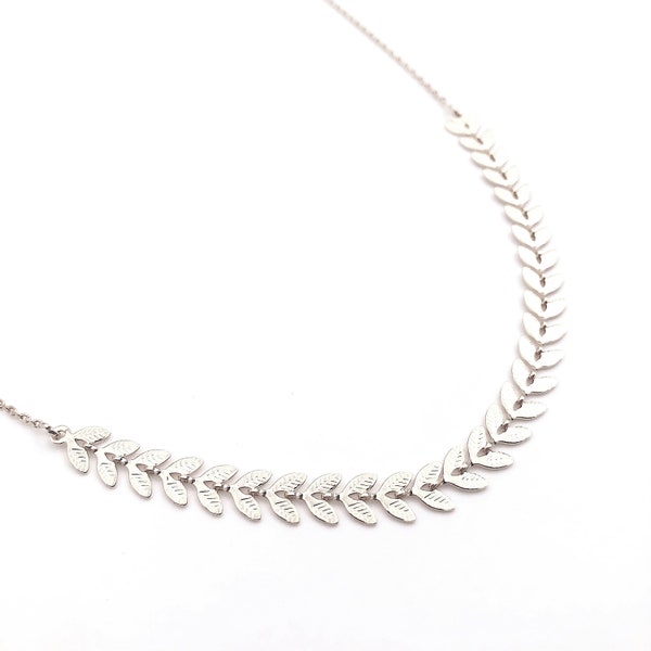 Collier argent 925 femme, Collier feuilles argent, Collier ras de cou, Collier fin argent, Collier chaine