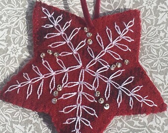 Hand Embroidered Wool Star Ornament