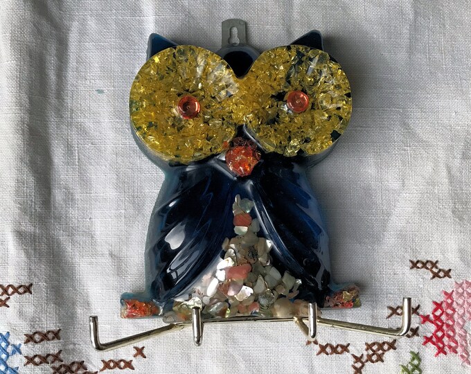 Vintage Key Hook Lucite Owl Holder Navy Royal Blue Body Wings Etsy