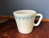 Milk Glass Coffee Cup Your Choice of One - Pyrex Brand with 1980s Country Blue Swag, Snowflake Flowers or Pink, Brown 1960s Mama Lady in Hat