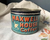 Vintage Coffee Can Maxwell House Teal Aqua Blue Empty with Lid 1 Pound Drip Grind Advertising Litho Tin Key Open Vacuum Packed 1lb Java