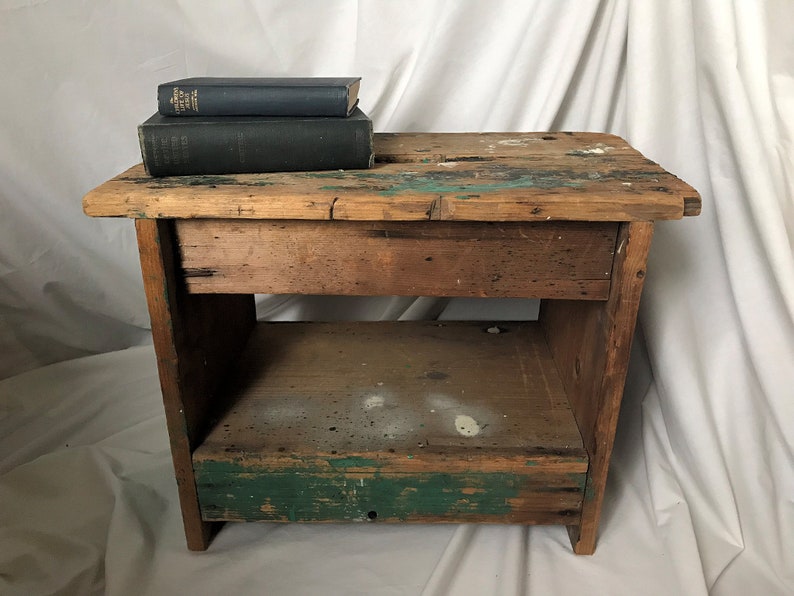 Handmade Primitive Wood Bench Joint Stool Chippy Green Paint Etsy