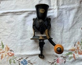 Vintage Coffee Mill Spong Co Ltd Model 0 Mini Spice Grinder Cast Iron Wood Handle Manual Hand Crank Table Top Clamp - Made in England