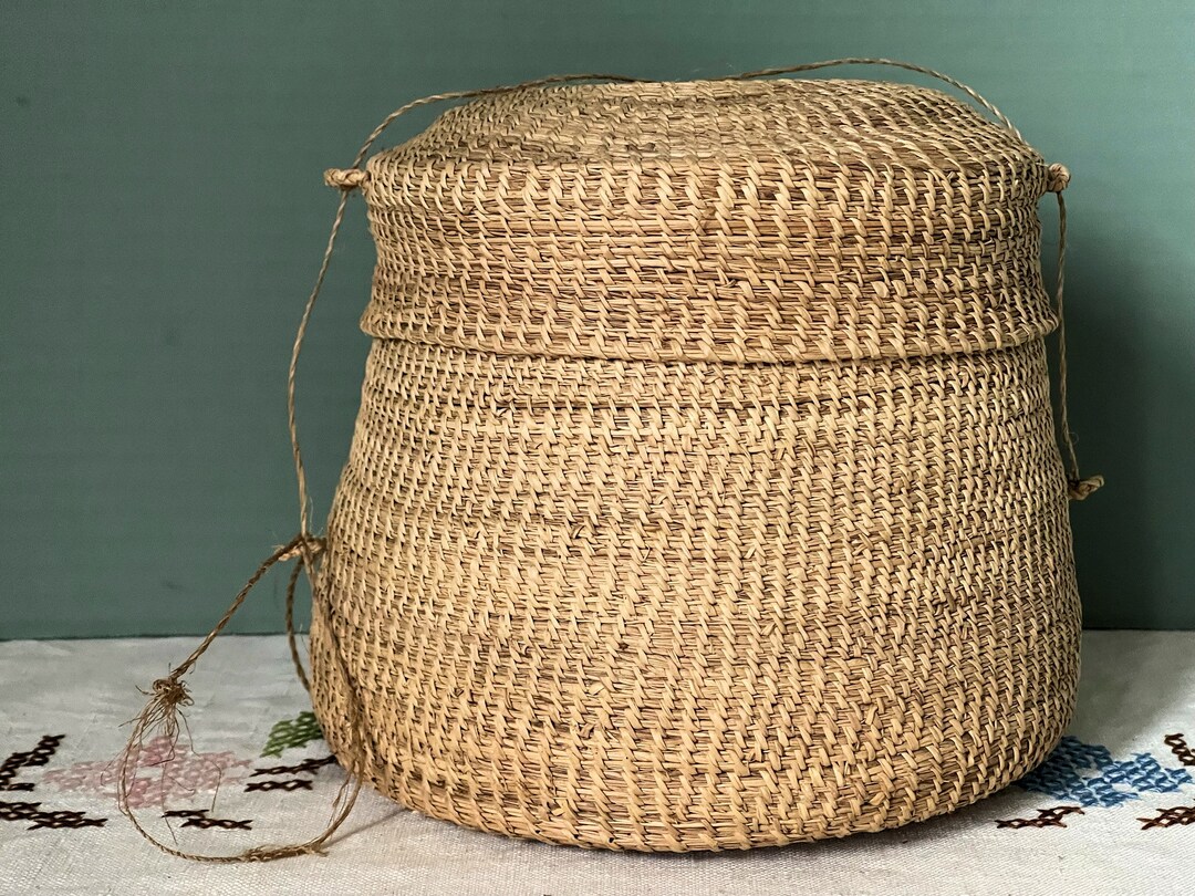 Vintage Basket : Hand Woven Sweetgrass Gullah Style Lid Lidded Bowl ...