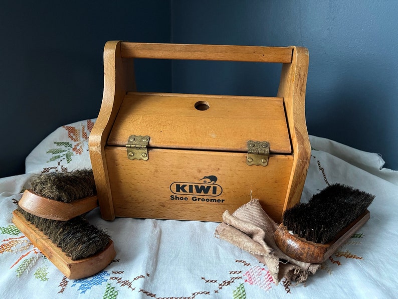 Vintage Shoe Shine Box: Kiwi Wooden Kit Crate Rustic Desk | Etsy