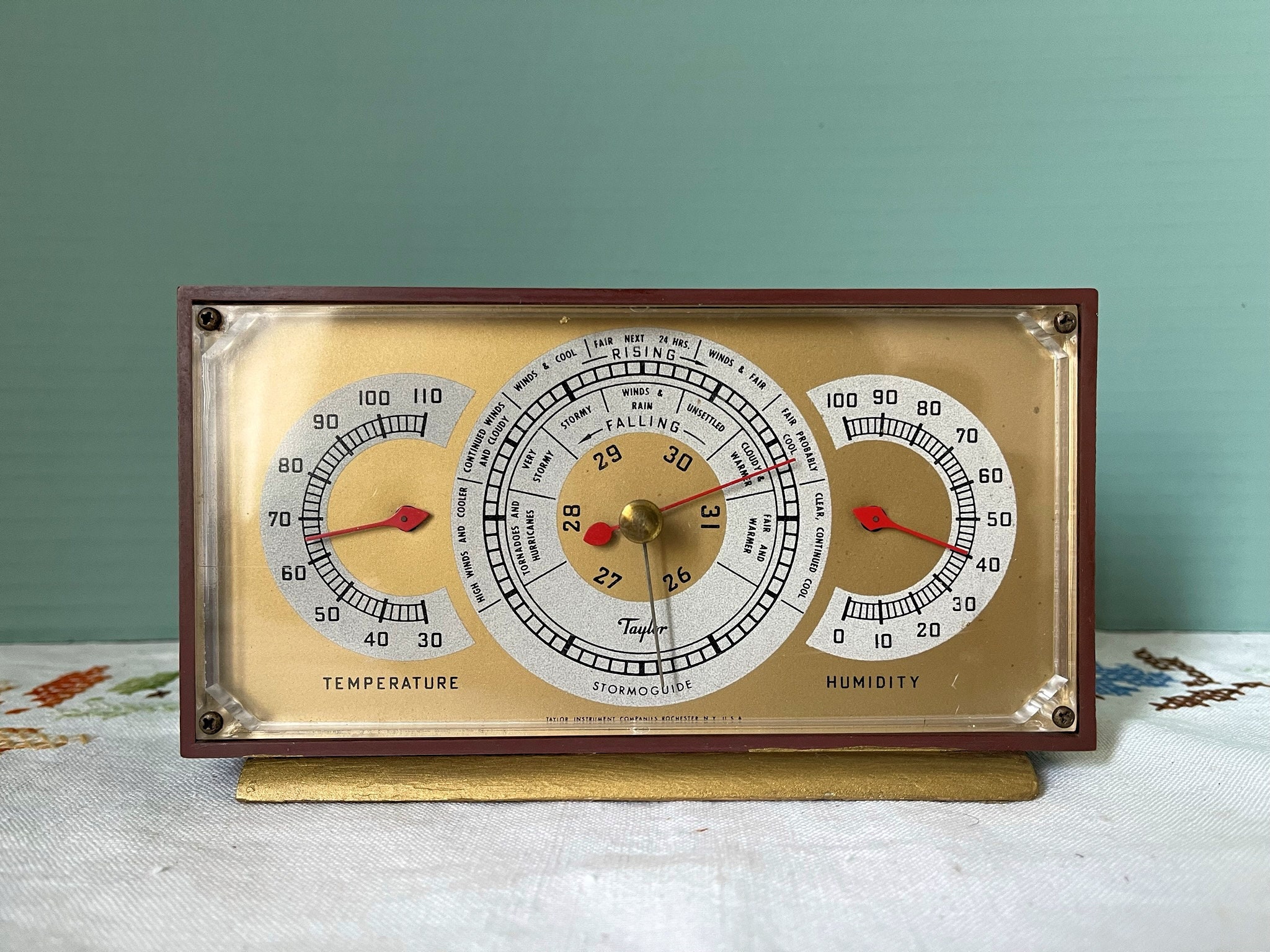 Vintage TAYLOR Barometer & Thermometer Solid Wood Wall Mounted Unit ~ Used