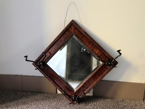Vintage Mirror Solid Dark Wood Wire Hang Wall Hanging Bronzed Vintage Mirror Solid Dark Wood Wire, How To Hang An Old Mirror