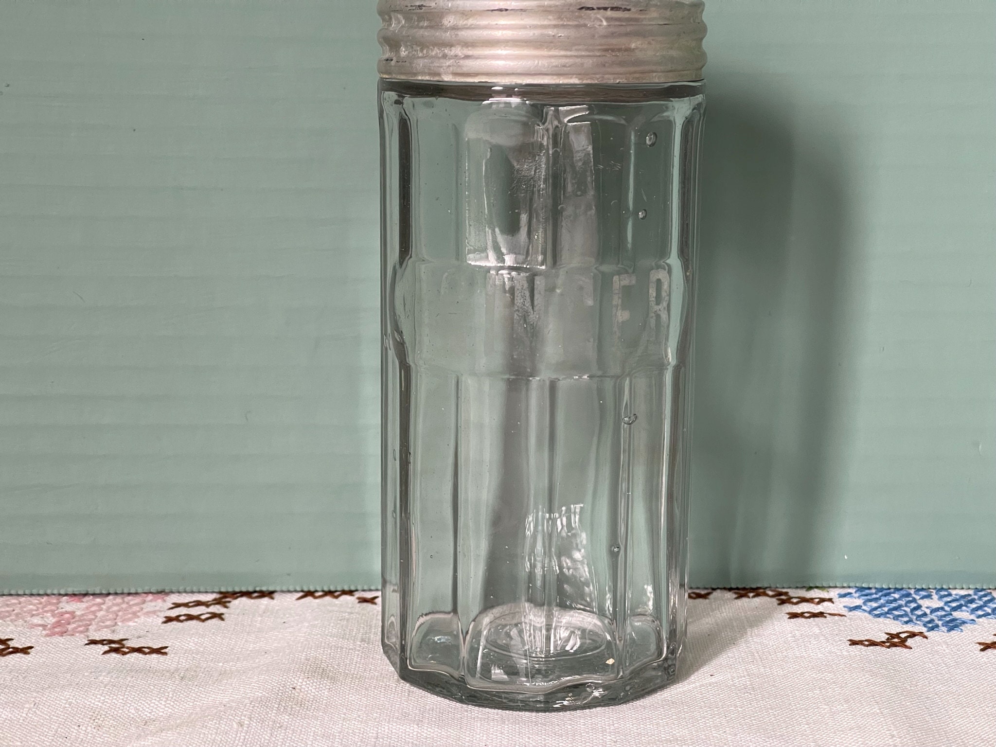 Etched Glass Apothecary Jars, Initial H Monogram Jar With Lid 