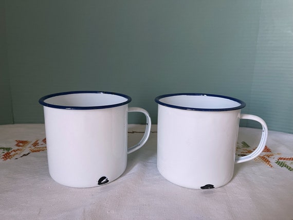Vintage Enamel Camping Coffee Mugs (Set of 4, 16oz, Blue) Metal