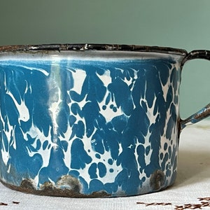 Vintage Enamel Mug : Rare Blue White Black Agate Marbled Marble ...