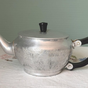 Vintage Tea Pot : Aluminum 2 Cup Water Kettle Grease Melter Canister Storage Black Bakelite Plastic Knob Handle - Stratford on Avon England