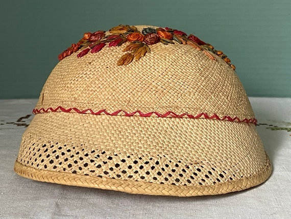 Vintage Hat : Straw Baseball Base Ball Skull Cap … - image 2