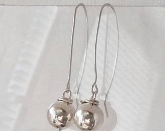 Long earrings Sparkly silver balls 10mm Sterling silver Earrings shining beads minimalist style earrings bridesmaid unique earrings