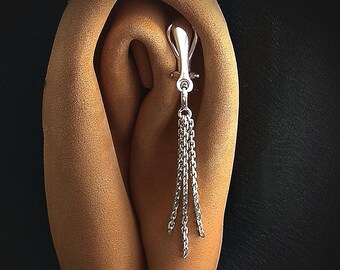 Faux Clitoral piercing with silver chain \  Non Piercing Clit Clip Adult fun sex toys