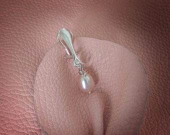 Clitoral Jewellery sterling silver Faux piercing  with natural pearl Non Piercing Clit Clip Adult fun sex toys