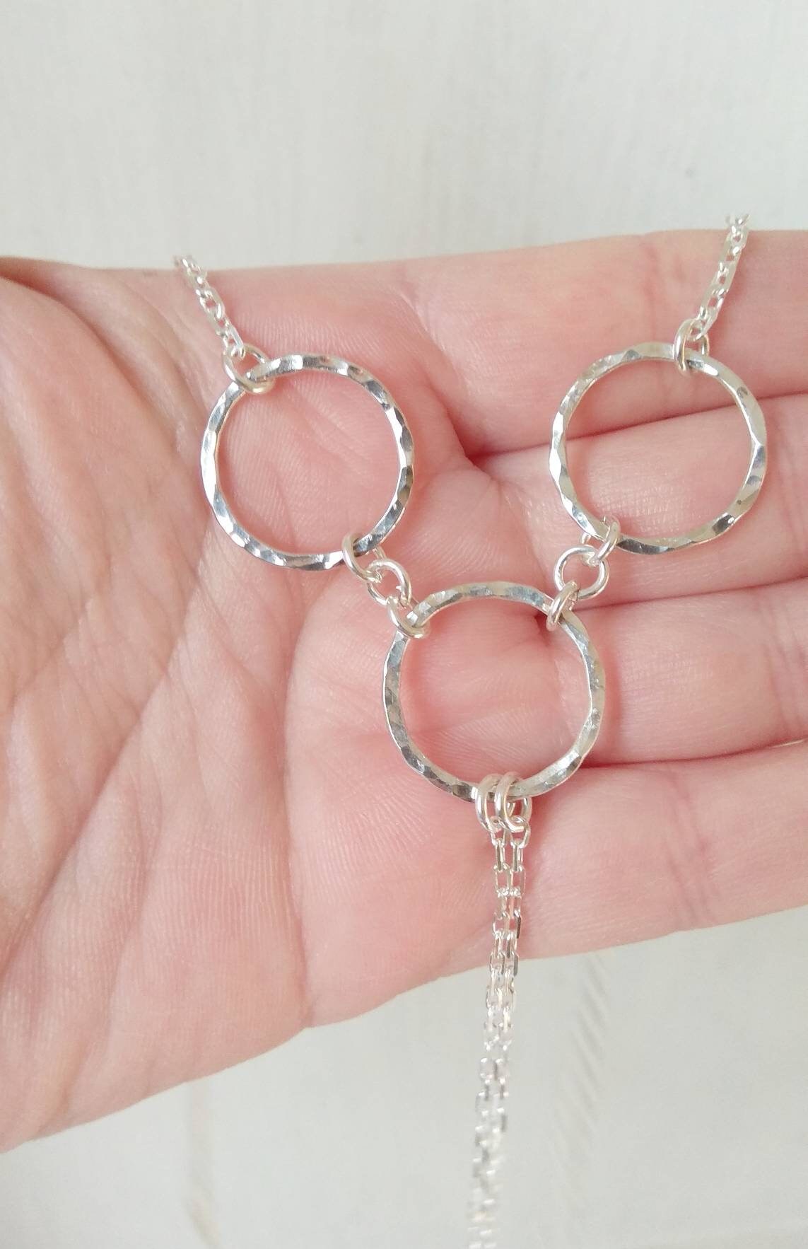 O Ring Sterling Silver Necklace With Dangling Silver Chains Etsy