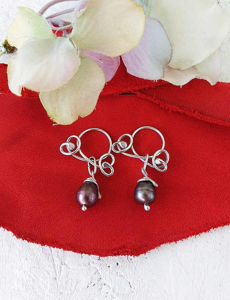 Non Piercing Nipple Rings with gray freshwater pearls in sterling silver