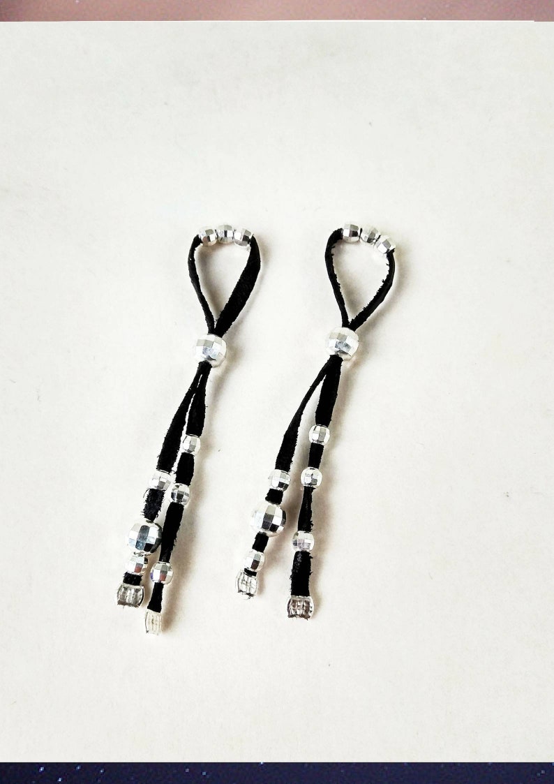 Black Leather cord with Solid Silver beads Nipple Noose
