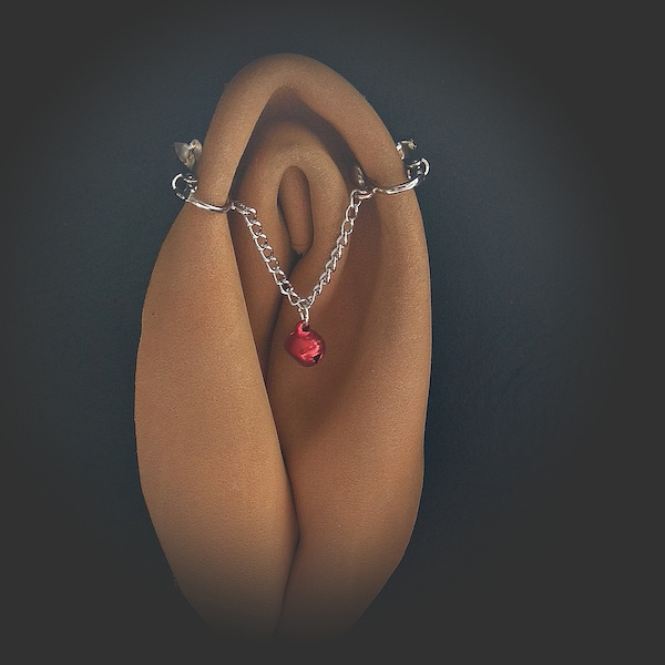 Clitoral Jewellery , Faux piercing with chain and red bell Non Piercing Clit Clip Adult fun sex toys