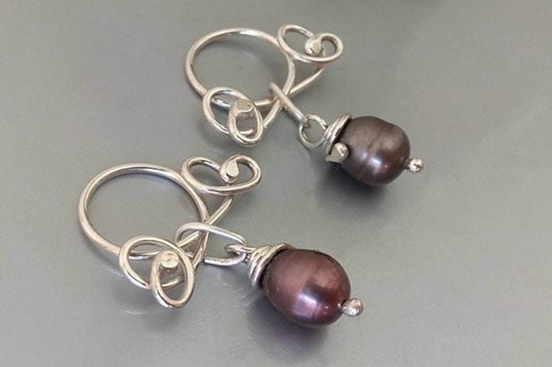 Non Piercing Nipple Rings with gray freshwater pearls in sterling silver
