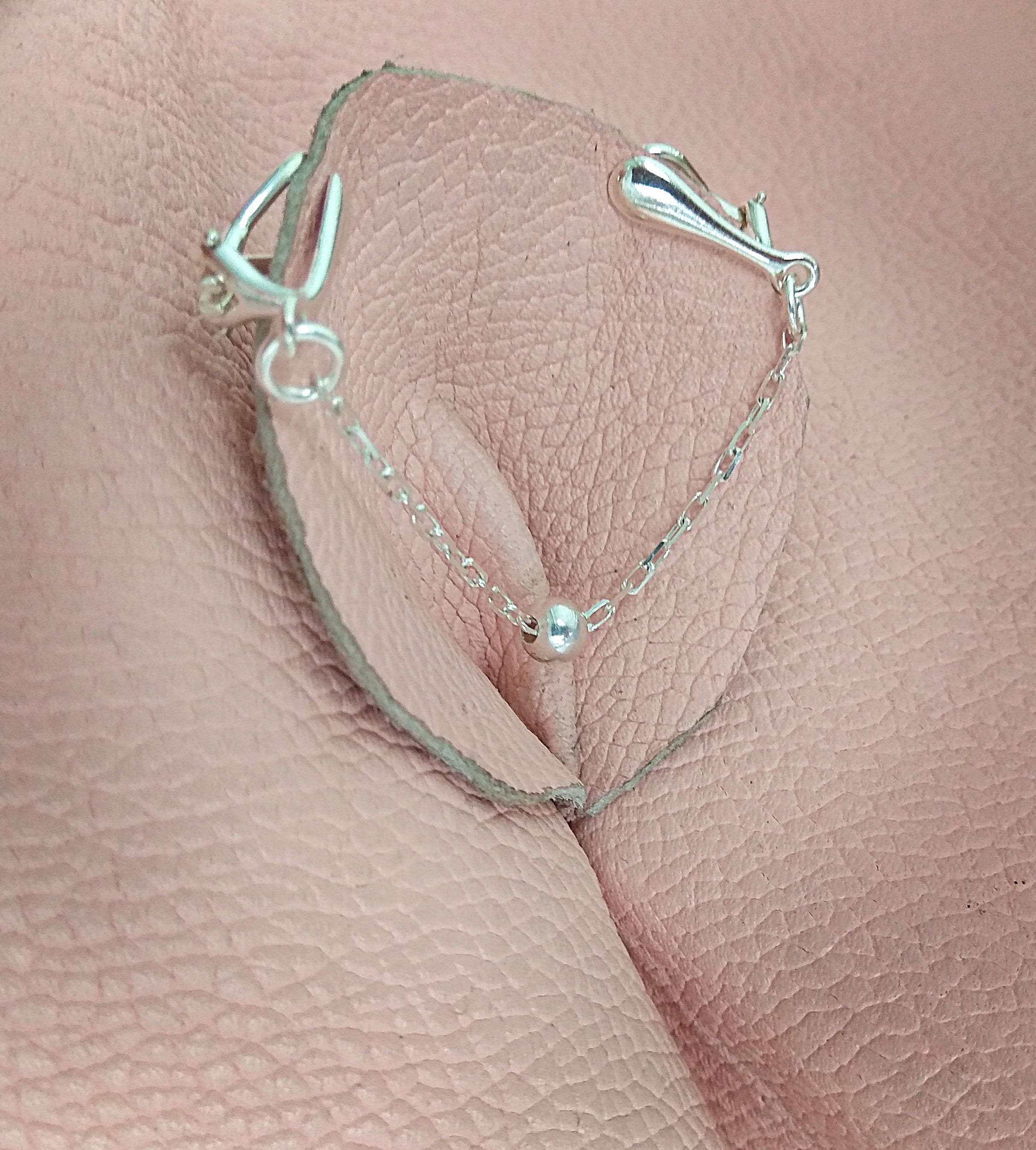 Clitoral Jewellery Serling Silver Faux Piercing With Silver Chain