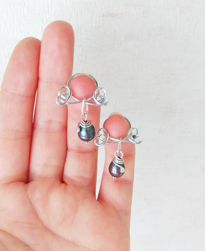 Non Piercing Nipple Rings with gray freshwater pearls in sterling silver