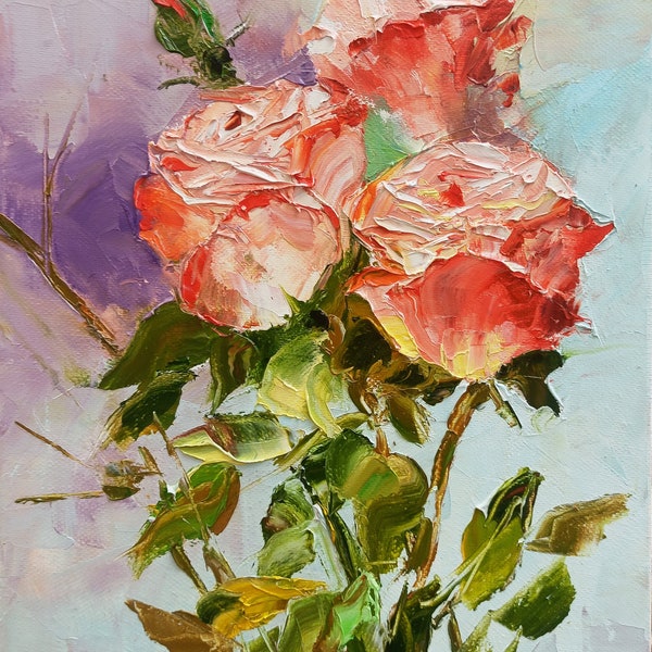 Timeless Elegance: A Vivid Display of Roses in Oil (24x30cm/9.4x11.8 inches oil/canvas, ready to hang, Impressionist Floral Art, Home Decor)