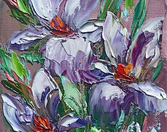 Purple Crocus Elegance: A Symphony of Spring Flowers, Oil on Canvas, (20x30cm/7.9x11.8 in), Vibrantly Textured, Wall Art, Ready to Hang