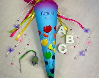 School cone made of fabric 70 cm, flower meadow