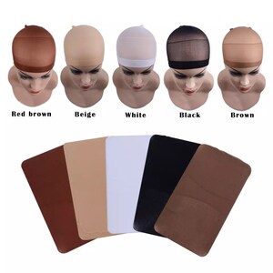 Polyester Wig Caps (Pack of 2) - Black, White, Beige, Red Brown or Brown