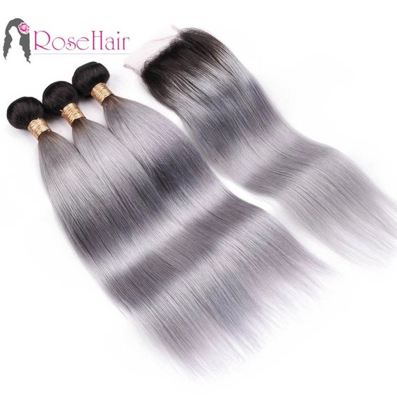 1b Grey Brazilian Virgin Remy Straight Human Hair Weave Etsy