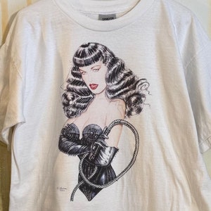 RARE 1990 Bettie Page &quot;Stinger&quot; shirt designed by Olivia De Berardinis, Playboy, Sz XL, Mint!