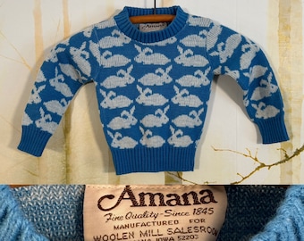 Sz 3T 70's Amana Woolen Mills Bunny sweater, made in USA, so darling!