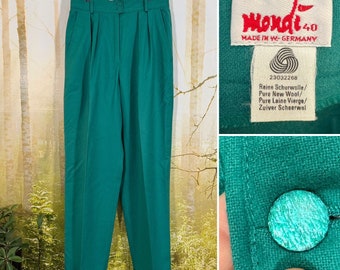 80's Mondi parrot green wool trousers, size 40, waist 29", Made in Germany, Mint!