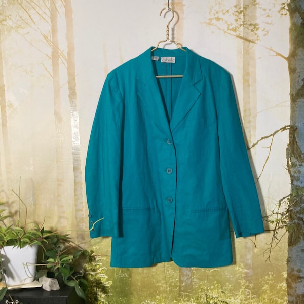 90's Rafaella XLong turquoise linen blazer, Mint!