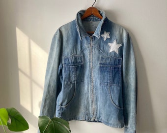 Distressed and reworked vintage denim jacket, German ParKer brand, STARS!