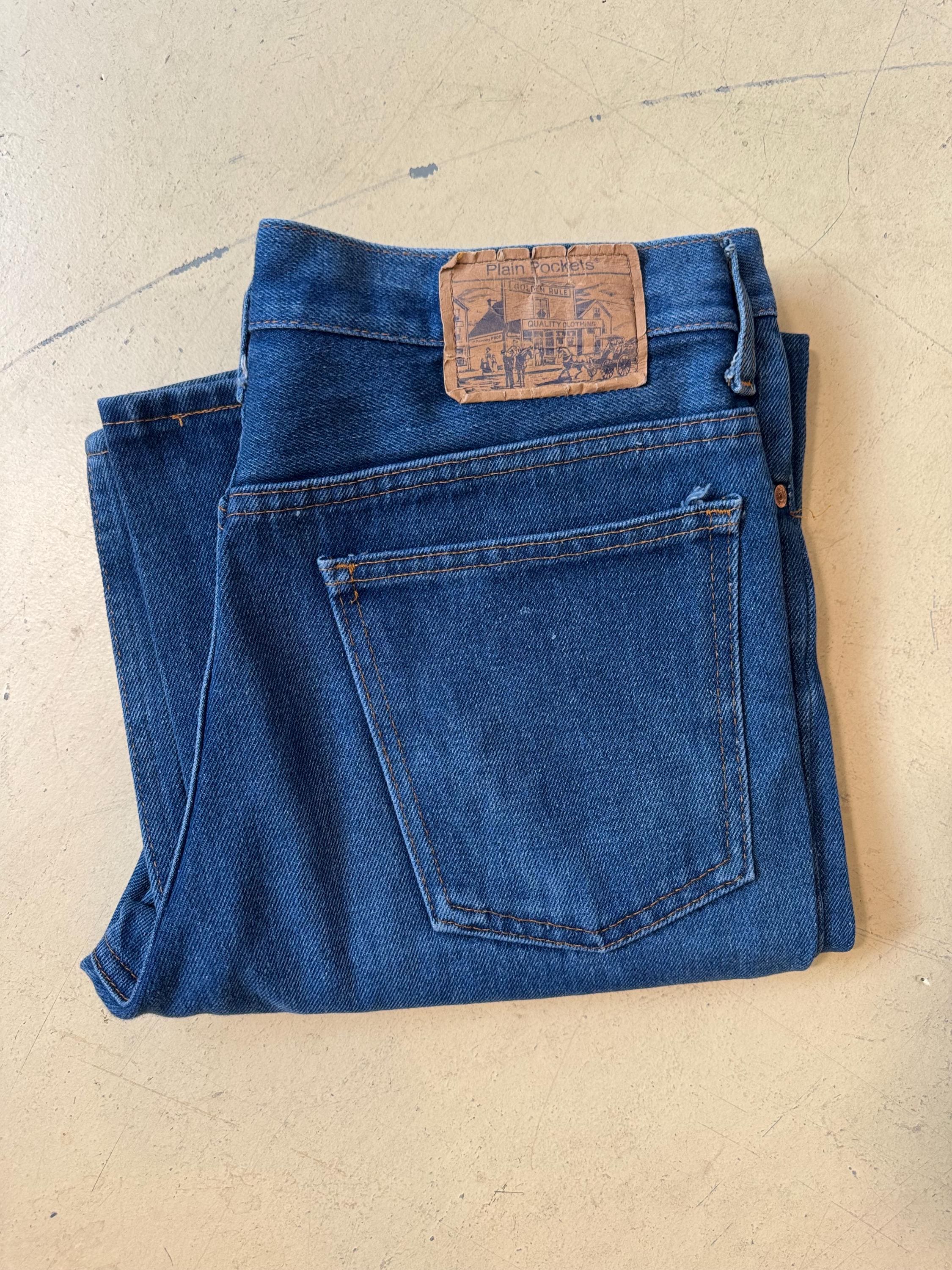 80s Plain Pockets Men's Jeans, Jcpenney, High Waist, Blue Denim
