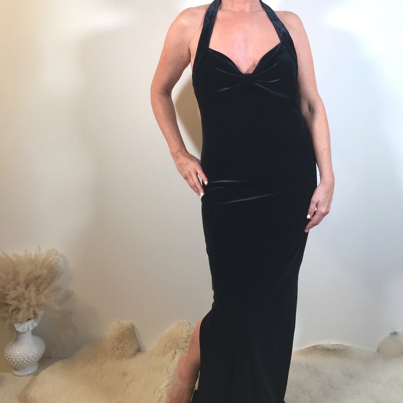 black velvet halter dress